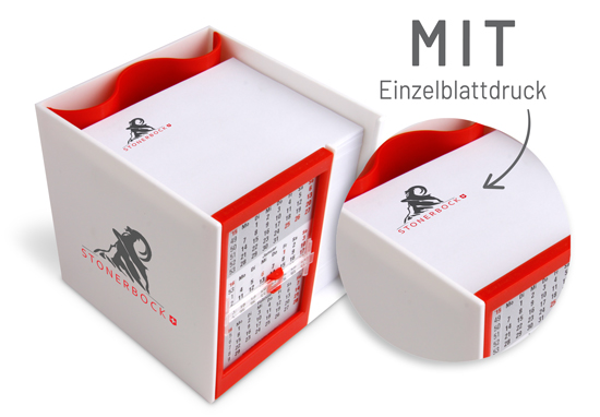 Zettelbox Kalenderbox mit Klappmechanik im Siebdruck