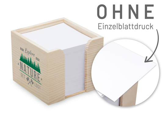 Zettelbox  aus echtem Holz 10 x 10 x 8,5 cm Siebdruck