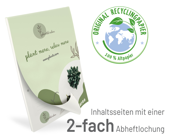 Notizblock Recycling DIN A4 mit Umschlag + Abheftlochung