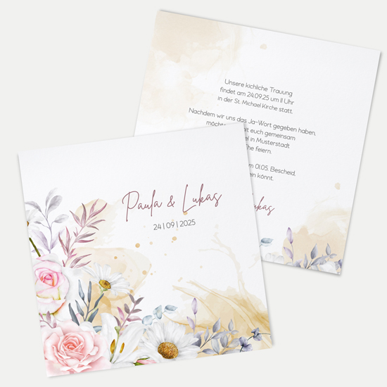 Postkarte Quadrat - Aquarell "lily & rose" - PQ-24001-A-03