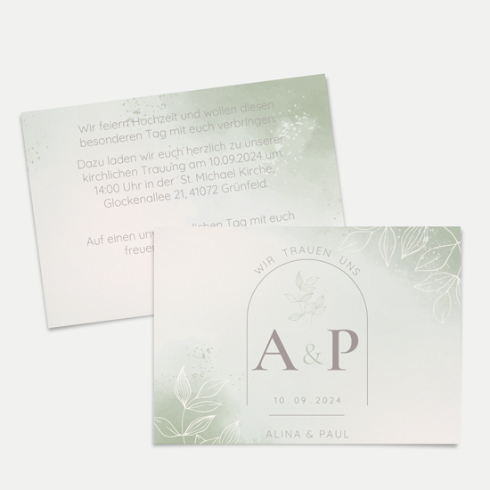 Postkarte DIN A6 im Querformat - Aquarell "faded green" - PKQ-24001-A-01