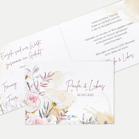Klappkarte DIN A6 im Querformat - Aquarell "lily & rose" - KKQ-24001-A-03