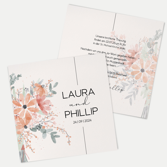 Postkarte Quadrat - Aquarell "terracotta Bloom" - PQ-24001-A-04