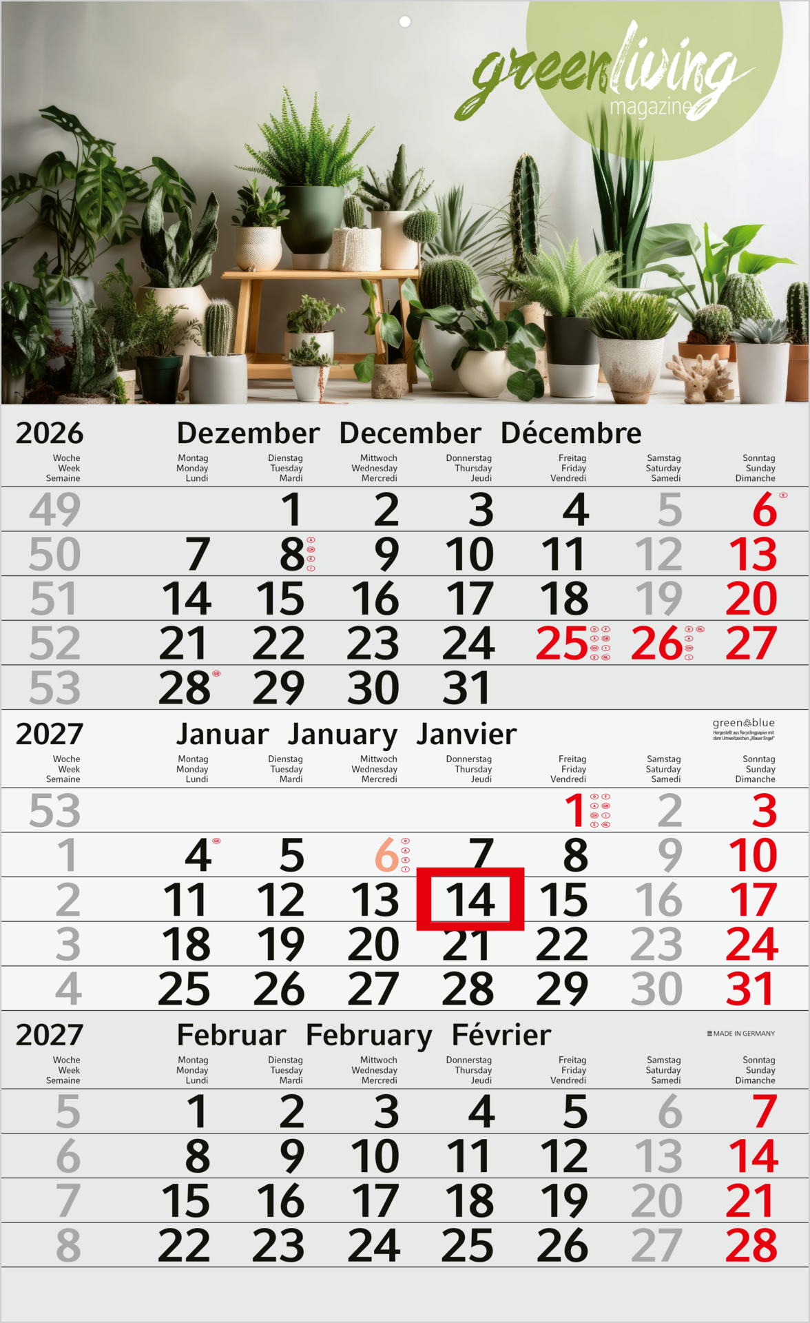 3-Monats-Wandkalender