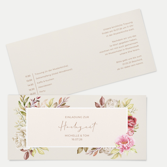 Postkarten DIN lang im Querformat 210 x 98 mm - Floral "Peony Bloom" - PDLQ-24001-F-02