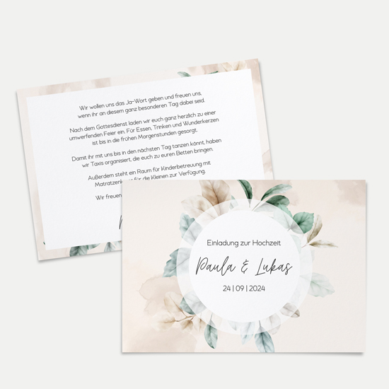 Postkarte DIN A6 im Querformat - Aquarell "leaf & taupe" - PKQ-24001-A-02