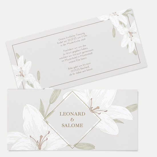 Postkarten DIN lang im Querformat 210 x 98 mm - Floral "White Lily" - PDLQ-24001-F-07