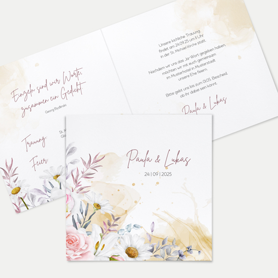 Klappkarte Quadratisch 148 x 148 mm - Aquarell - "lily & rose" - KQ-24001-A-03