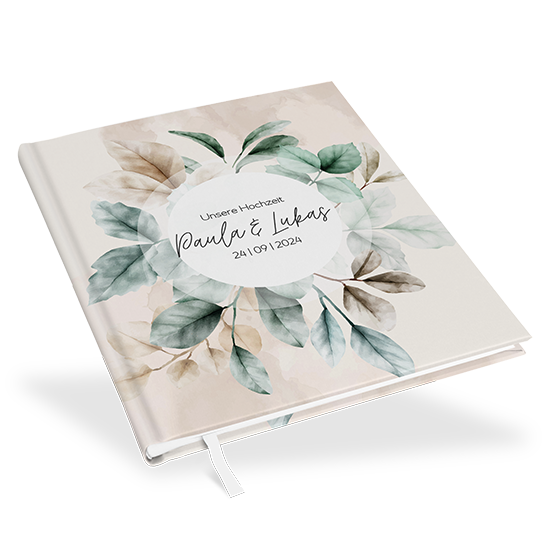 Gästebuch Hochzeit -  Aquarell "leaf & taupe" - GBH-25001-A-02