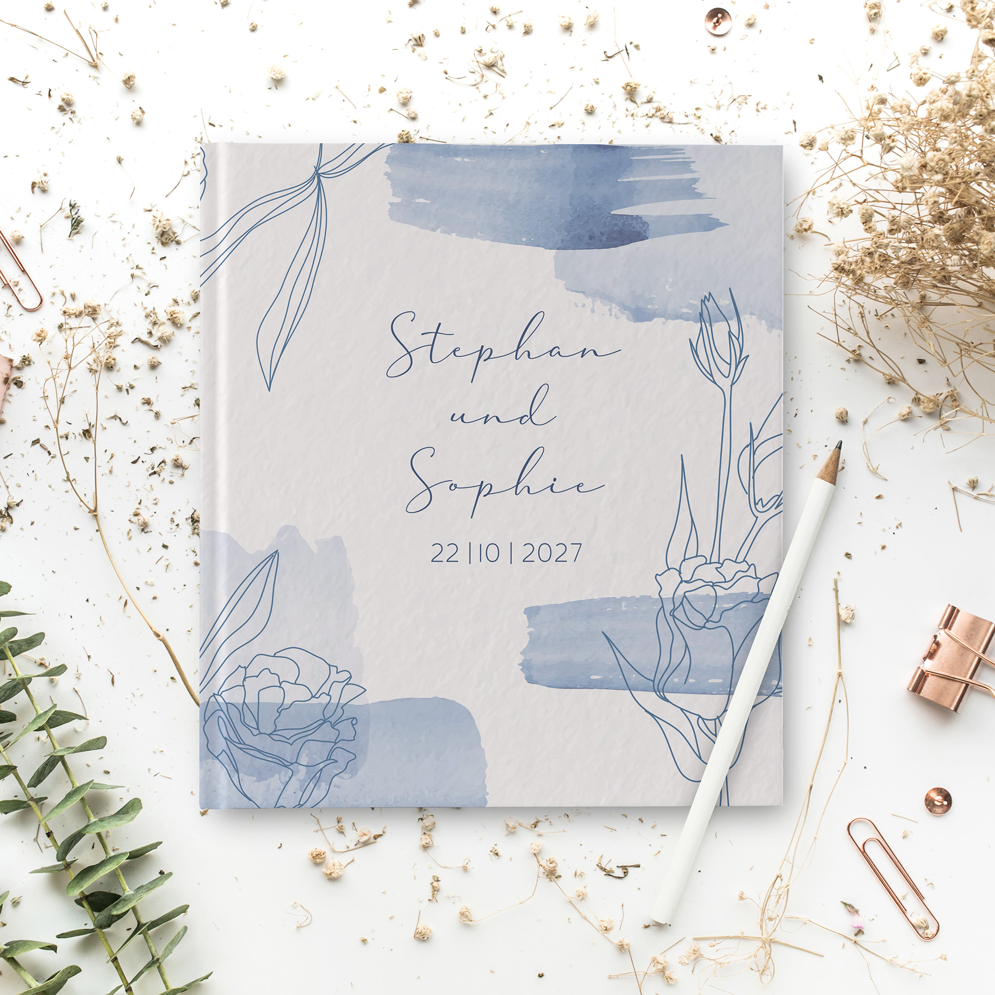 Erinnerungsbuch Hochzeit - Aquarell "midnight petals