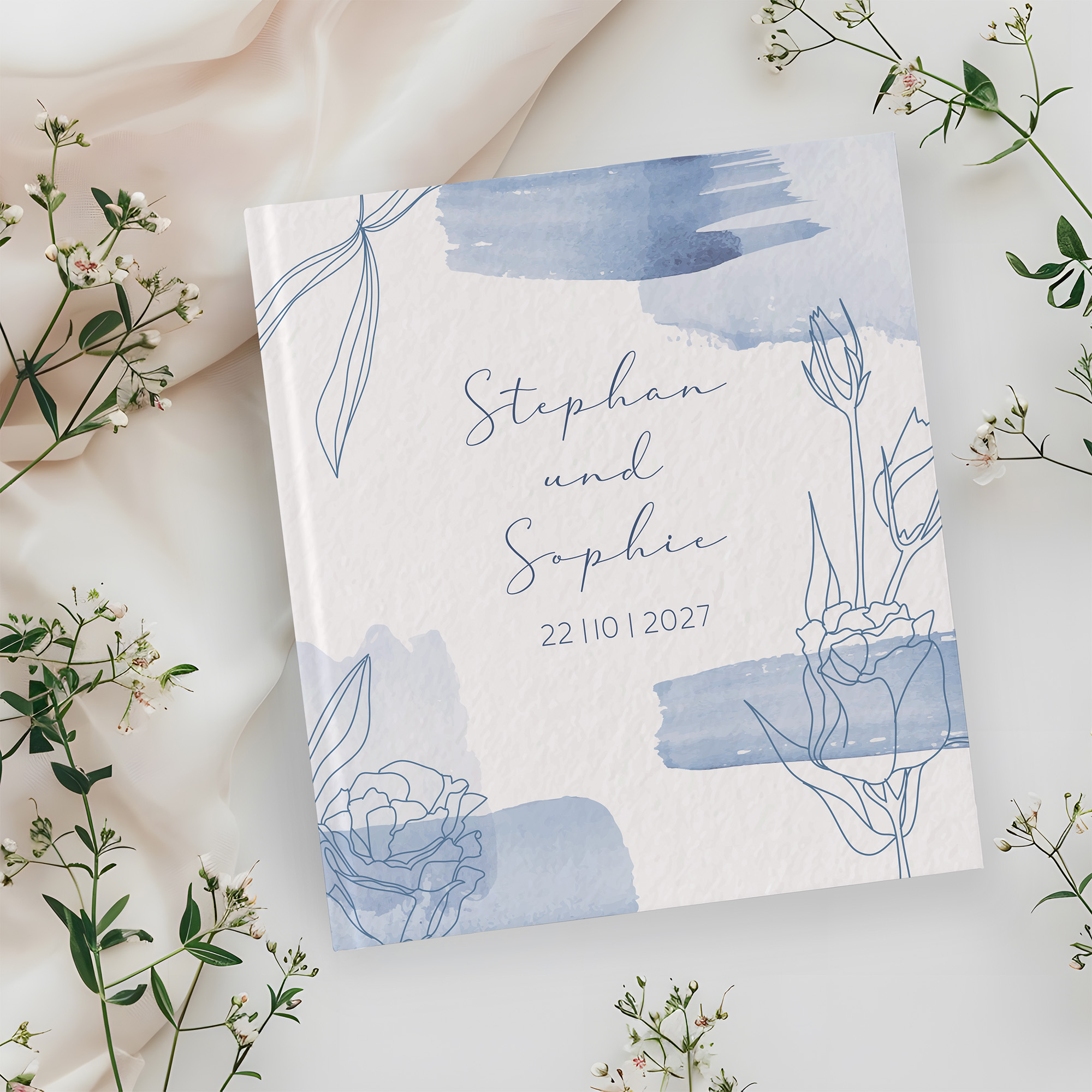 Erinnerungsbuch Hochzeit - Aquarell "midnight petals
