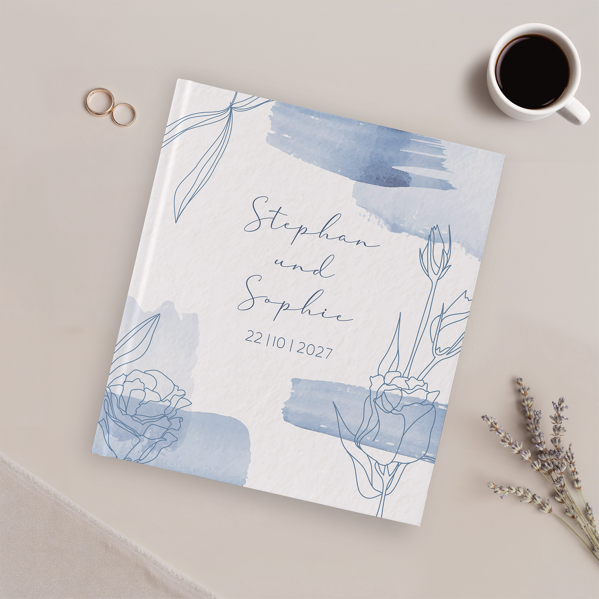 Erinnerungsbuch Hochzeit - Aquarell "midnight petals