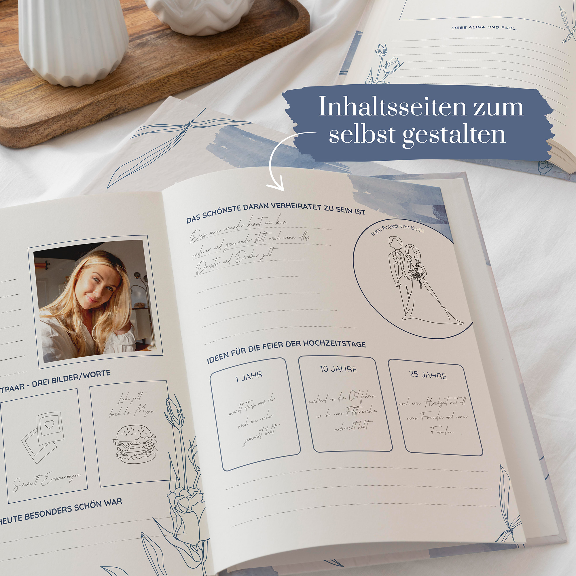 Erinnerungsbuch Hochzeit - Aquarell "midnight petals