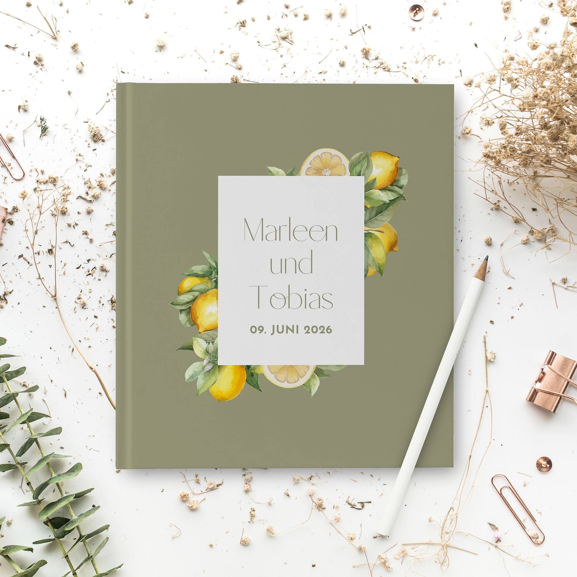 Erinnerungsbuch Hochzeit - Aquarell "Olive & Lemon"