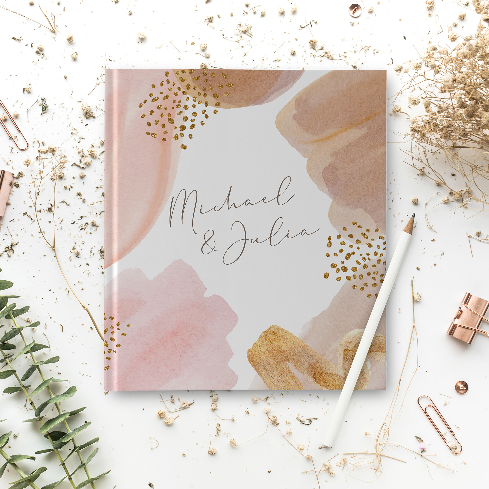 Erinnerungsbuch Hochzeit - Aquarell "Golden Blush"