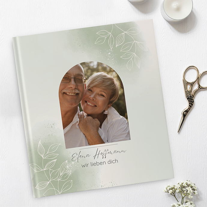 Gästebuch Geburtstag - Aquarell - "faded green"