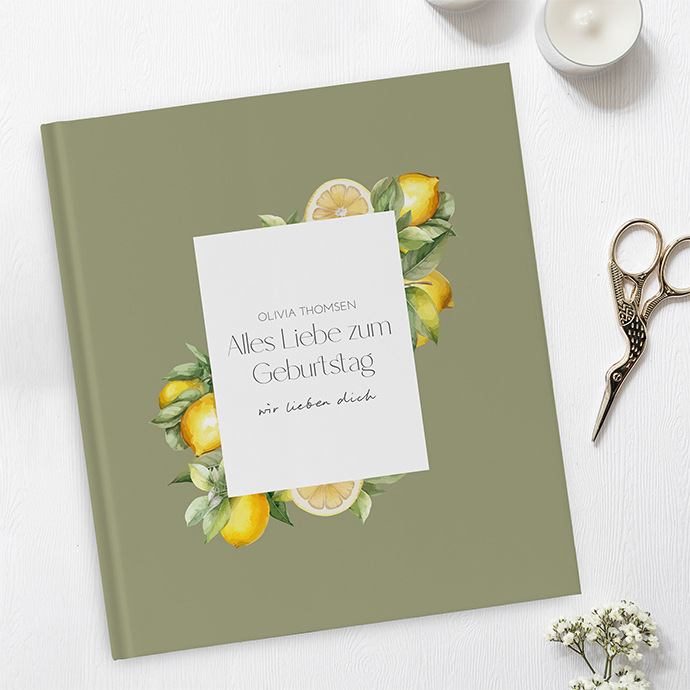 Gästebuch Geburtstag - Aquarell - "Olive & Lemon"