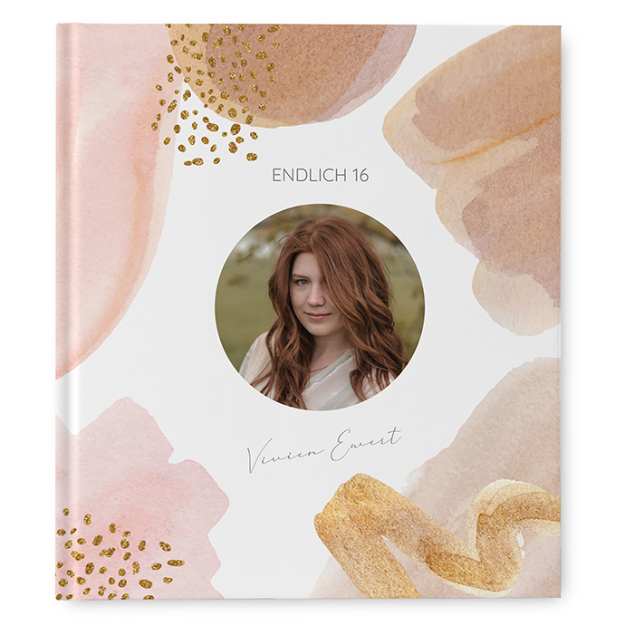 Gästebuch Geburtstag -  Aquarell "Golden Blush"