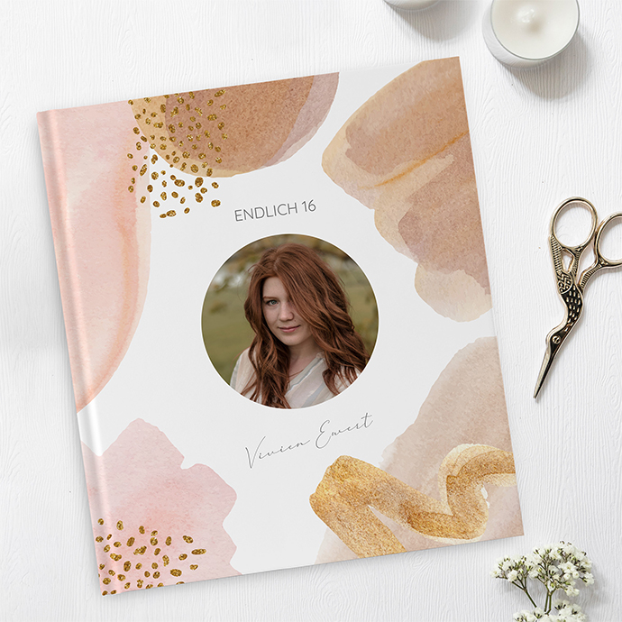 Gästebuch Geburtstag -  Aquarell "Golden Blush"