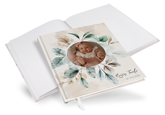 Gästebuch Taufe - Aquarell "leaf & taupe" - GBT-25001-A-02