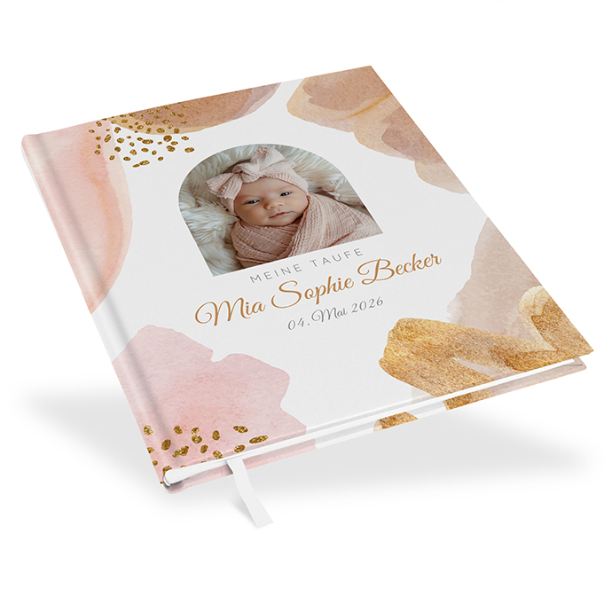 Gästebuch Taufe - Aquarell "Golden Blush"