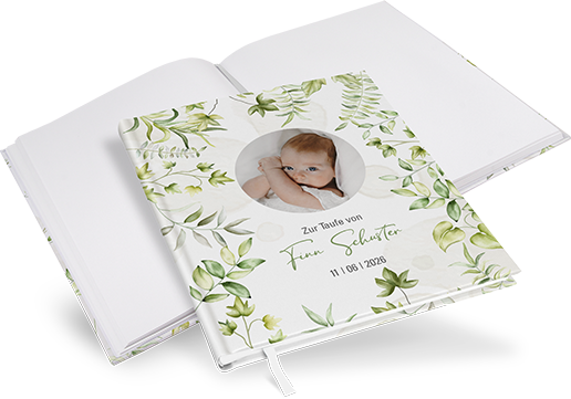Gästebuch Taufe - Greenery "leaf light" - GBT-25001-G-01